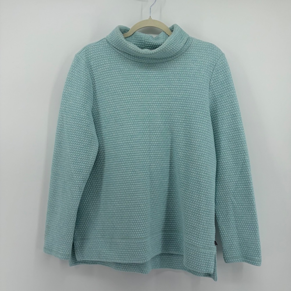 T by Talbots Womens L Aqua Blue Pullover Textured Bubble Knit Funnel Neck Top